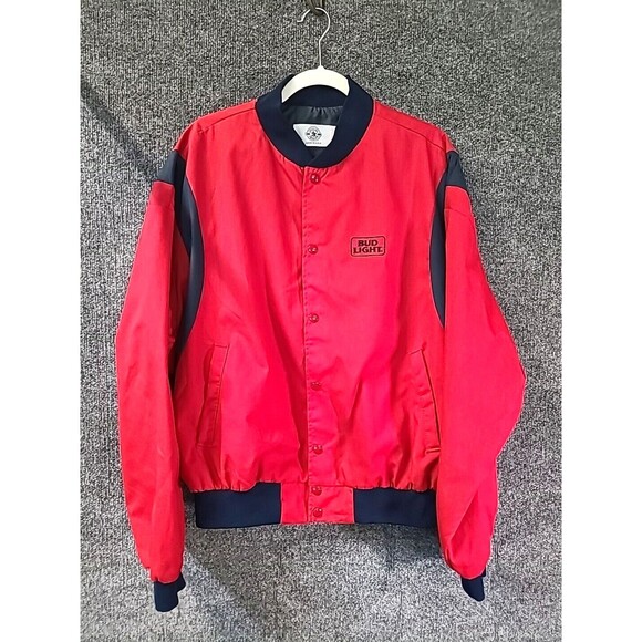 RARE NWOT Vintage Bud Light Jacket XL Mens Red Embroidered Made In usa - Picture 1 of 7
